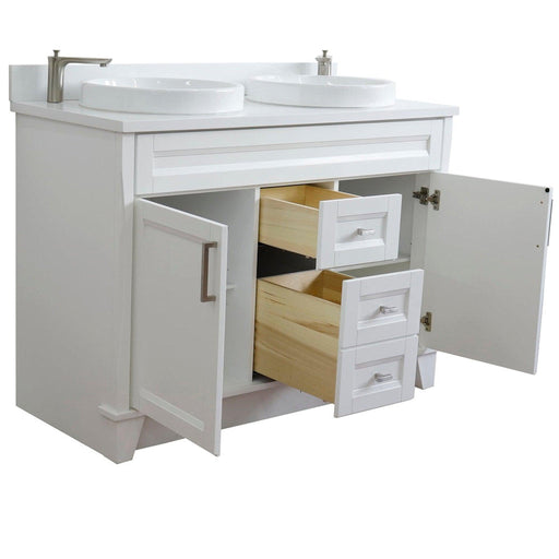 Bellaterra Home Terni 49" 2-Door 2-Drawer White Freestanding Vanity Set With Ceramic Double Vessel Sink and White Quartz Top - Luxe Vanity & Tub