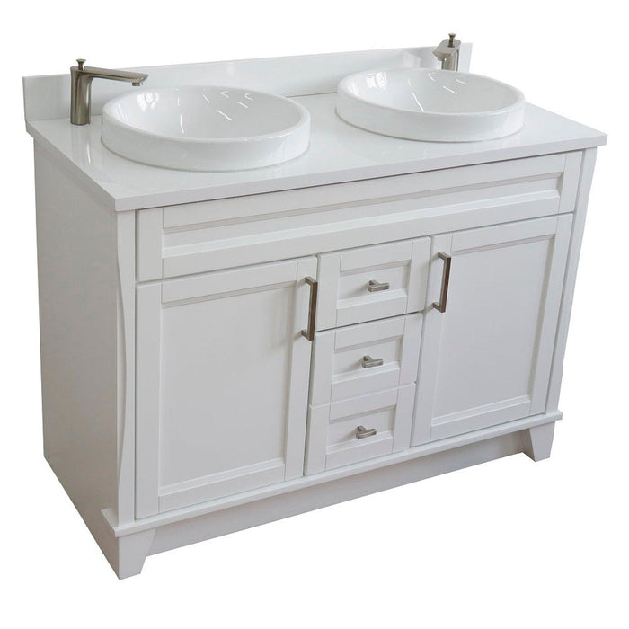 Bellaterra Home Terni 49" 2-Door 2-Drawer White Freestanding Vanity Set With Ceramic Double Vessel Sink and White Quartz Top - Luxe Vanity & Tub