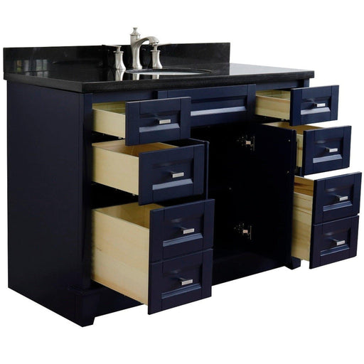 Bellaterra Home Terni 49" 2-Door 6-Drawer Blue Freestanding Vanity Set With Ceramic Undermount Oval Sink and Black Galaxy Granite Top - Luxe Vanity & Tub