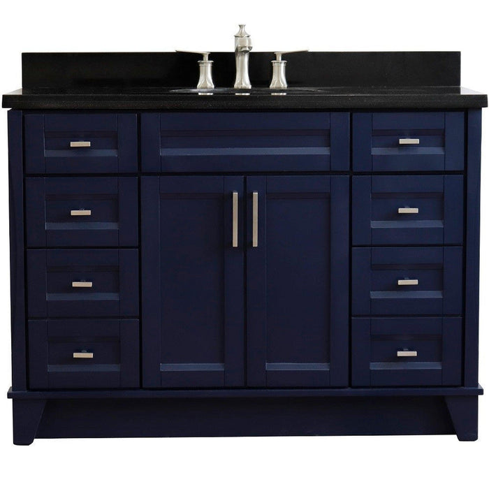 Bellaterra Home Terni 49" 2-Door 6-Drawer Blue Freestanding Vanity Set With Ceramic Undermount Oval Sink and Black Galaxy Granite Top - Luxe Vanity & Tub