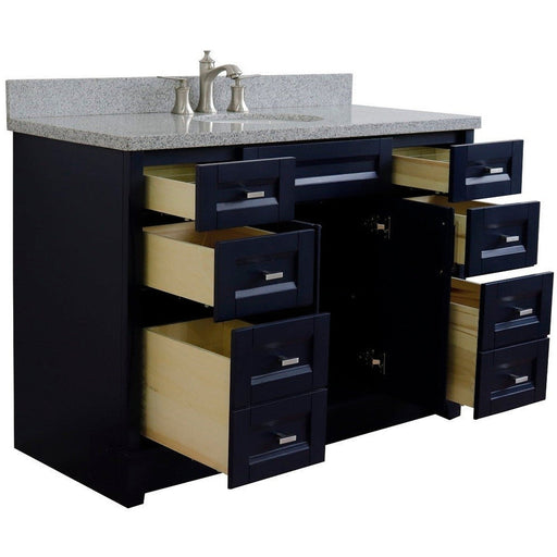 Bellaterra Home Terni 49" 2-Door 6-Drawer Blue Freestanding Vanity Set With Ceramic Undermount Oval Sink and Gray Granite Top - Luxe Vanity & Tub