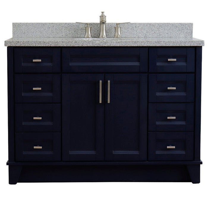 Bellaterra Home Terni 49" 2-Door 6-Drawer Blue Freestanding Vanity Set With Ceramic Undermount Oval Sink and Gray Granite Top - Luxe Vanity & Tub