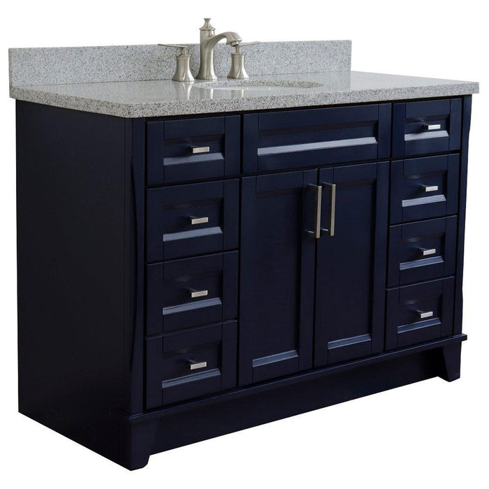 Bellaterra Home Terni 49" 2-Door 6-Drawer Blue Freestanding Vanity Set With Ceramic Undermount Oval Sink and Gray Granite Top - Luxe Vanity & Tub