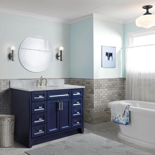 Bellaterra Home Terni 49" 2-Door 6-Drawer Blue Freestanding Vanity Set With Ceramic Undermount Oval Sink and White Carrara Marble Top