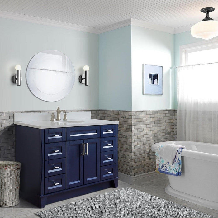 Bellaterra Home Terni 49" 2-Door 6-Drawer Blue Freestanding Vanity Set With Ceramic Undermount Oval Sink and White Quartz Top