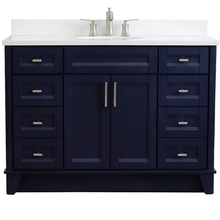 Bellaterra Home Terni 49" 2-Door 6-Drawer Blue Freestanding Vanity Set With Ceramic Undermount Oval Sink and White Quartz Top - Luxe Vanity & Tub