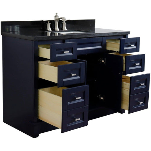 Bellaterra Home Terni 49" 2-Door 6-Drawer Blue Freestanding Vanity Set With Ceramic Undermount Rectangular Sink and Black Galaxy Granite Top - Luxe Vanity & Tub