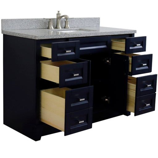 Bellaterra Home Terni 49" 2-Door 6-Drawer Blue Freestanding Vanity Set With Ceramic Undermount Rectangular Sink and Gray Granite Top - Luxe Vanity & Tub