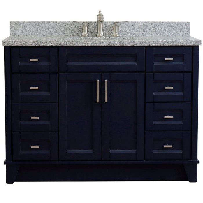 Bellaterra Home Terni 49" 2-Door 6-Drawer Blue Freestanding Vanity Set With Ceramic Undermount Rectangular Sink and Gray Granite Top - Luxe Vanity & Tub