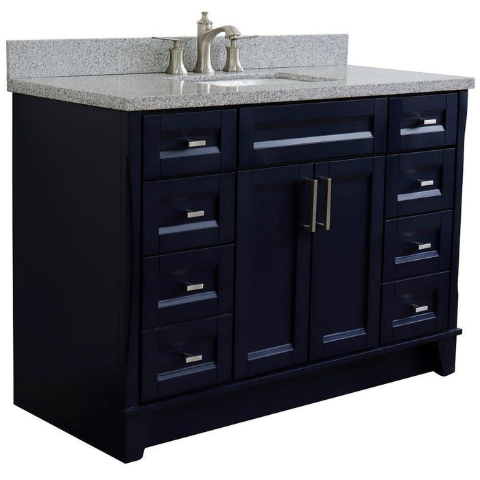 Bellaterra Home Terni 49" 2-Door 6-Drawer Blue Freestanding Vanity Set With Ceramic Undermount Rectangular Sink and Gray Granite Top - Luxe Vanity & Tub