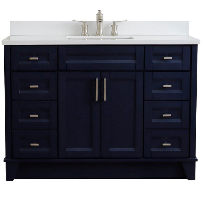 Bellaterra Home Terni 49" 2-Door 6-Drawer Blue Freestanding Vanity Set With Ceramic Undermount Rectangular Sink and White Quartz Top - Luxe Vanity & Tub