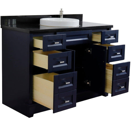 Bellaterra Home Terni 49" 2-Door 6-Drawer Blue Freestanding Vanity Set With Ceramic Vessel Sink and Black Galaxy Granite Top - Luxe Vanity & Tub