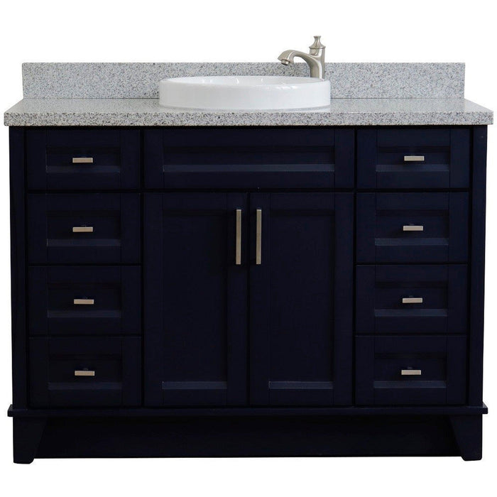 Bellaterra Home Terni 49" 2-Door 6-Drawer Blue Freestanding Vanity Set With Ceramic Vessel Sink and Gray Granite Top - Luxe Vanity & Tub