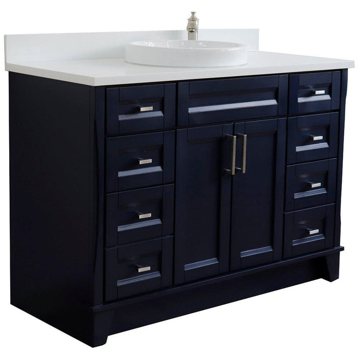 Bellaterra Home Terni 49" 2-Door 6-Drawer Blue Freestanding Vanity Set With Ceramic Vessel Sink and White Quartz Top - Luxe Vanity & Tub