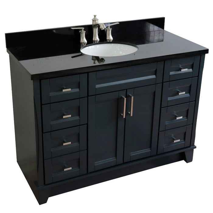 Bellaterra Home Terni 49" 2-Door 6-Drawer Dark Gray Freestanding Vanity Set With Ceramic Undermount Oval Sink and Black Galaxy Granite Top - Luxe Vanity & Tub