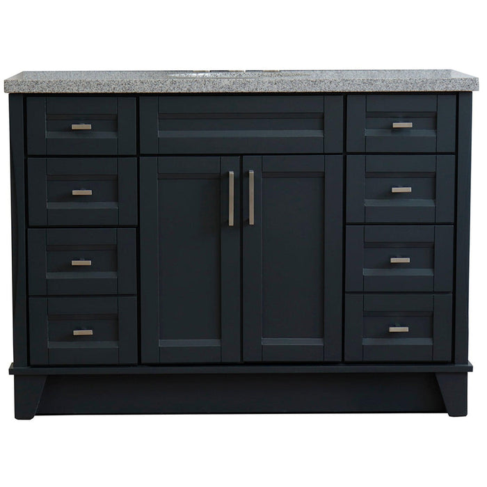 Bellaterra Home Terni 49" 2-Door 6-Drawer Dark Gray Freestanding Vanity Set With Ceramic Undermount Oval Sink and Gray Granite Top - Luxe Vanity & Tub