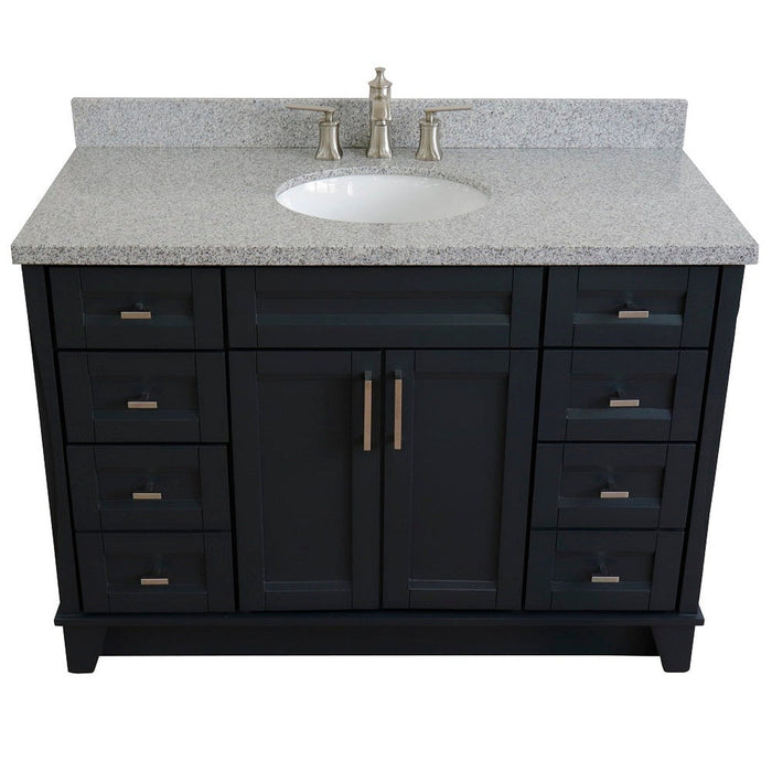 Bellaterra Home Terni 49" 2-Door 6-Drawer Dark Gray Freestanding Vanity Set With Ceramic Undermount Oval Sink and Gray Granite Top - Luxe Vanity & Tub