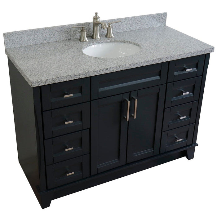 Bellaterra Home Terni 49" 2-Door 6-Drawer Dark Gray Freestanding Vanity Set With Ceramic Undermount Oval Sink and Gray Granite Top - Luxe Vanity & Tub