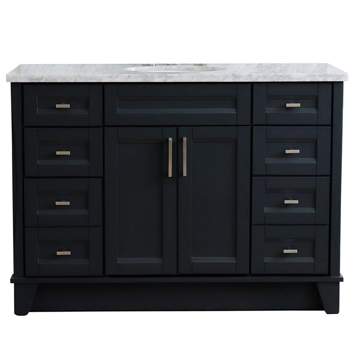 Bellaterra Home Terni 49" 2-Door 6-Drawer Dark Gray Freestanding Vanity Set With Ceramic Undermount Oval Sink and White Carrara Marble Top - Luxe Vanity & Tub