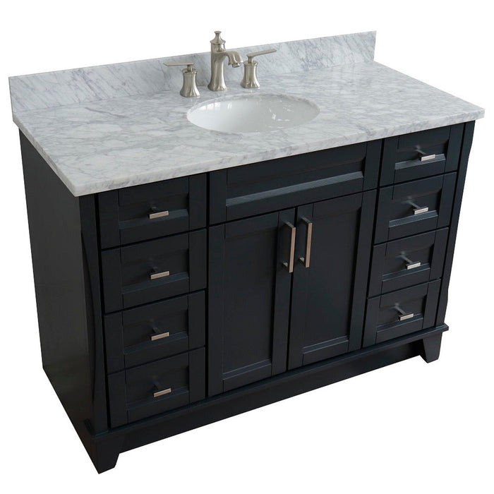 Bellaterra Home Terni 49" 2-Door 6-Drawer Dark Gray Freestanding Vanity Set With Ceramic Undermount Oval Sink and White Carrara Marble Top - Luxe Vanity & Tub