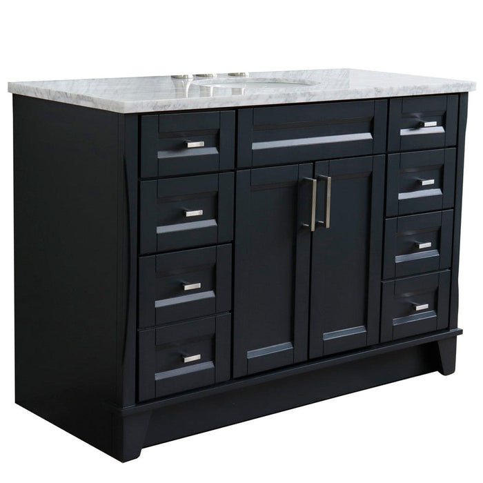 Bellaterra Home Terni 49" 2-Door 6-Drawer Dark Gray Freestanding Vanity Set With Ceramic Undermount Oval Sink and White Carrara Marble Top - Luxe Vanity & Tub