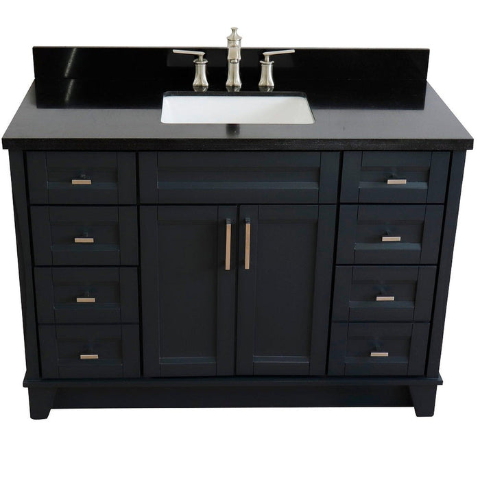 Bellaterra Home Terni 49" 2-Door 6-Drawer Dark Gray Freestanding Vanity Set With Ceramic Undermount Rectangular Sink and Black Galaxy Granite Top - Luxe Vanity & Tub