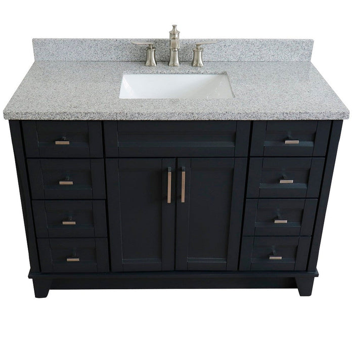 Bellaterra Home Terni 49" 2-Door 6-Drawer Dark Gray Freestanding Vanity Set With Ceramic Undermount Rectangular Sink and Gray Granite Top - Luxe Vanity & Tub