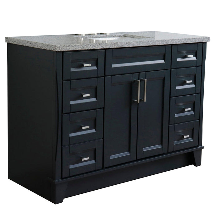 Bellaterra Home Terni 49" 2-Door 6-Drawer Dark Gray Freestanding Vanity Set With Ceramic Undermount Rectangular Sink and Gray Granite Top - Luxe Vanity & Tub