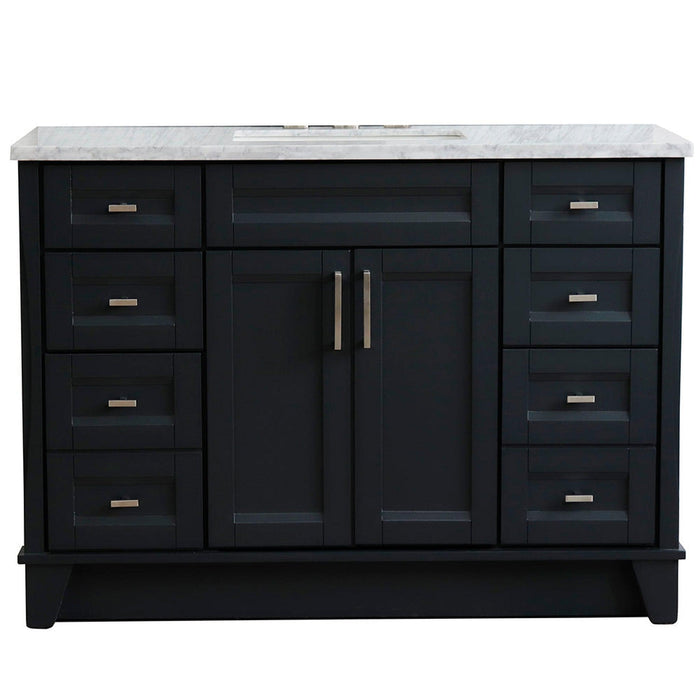 Bellaterra Home Terni 49" 2-Door 6-Drawer Dark Gray Freestanding Vanity Set With Ceramic Undermount Rectangular Sink and White Carrara Marble Top - Luxe Vanity & Tub