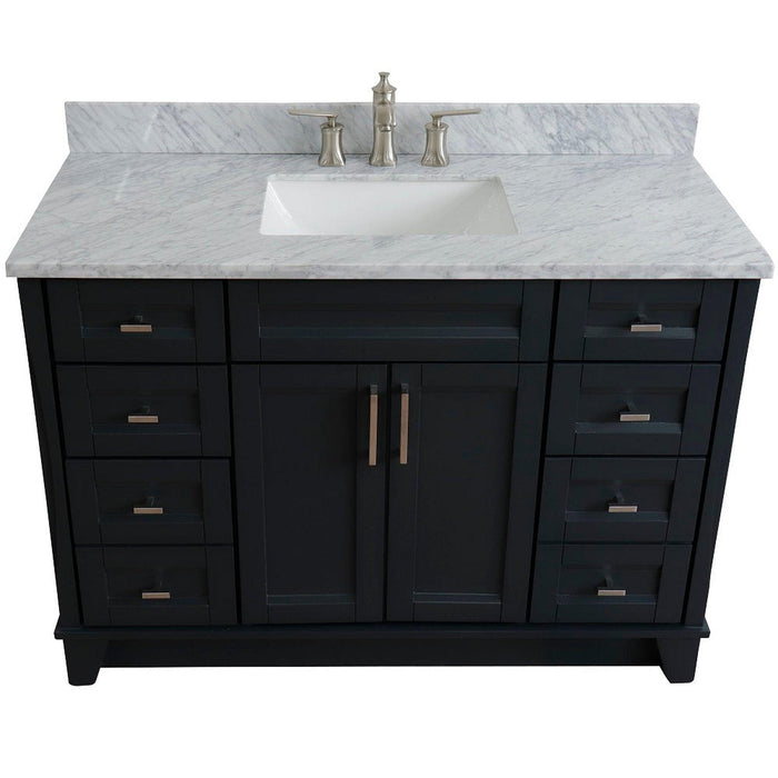 Bellaterra Home Terni 49" 2-Door 6-Drawer Dark Gray Freestanding Vanity Set With Ceramic Undermount Rectangular Sink and White Carrara Marble Top - Luxe Vanity & Tub