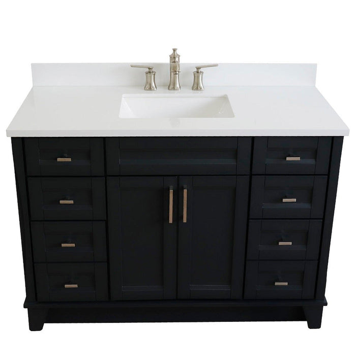 Bellaterra Home Terni 49" 2-Door 6-Drawer Dark Gray Freestanding Vanity Set With Ceramic Undermount Rectangular Sink and White Quartz Top - Luxe Vanity & Tub