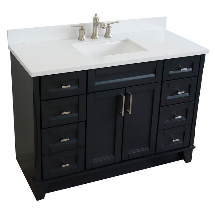 Bellaterra Home Terni 49" 2-Door 6-Drawer Dark Gray Freestanding Vanity Set With Ceramic Undermount Rectangular Sink and White Quartz Top - Luxe Vanity & Tub