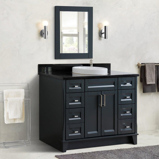 Bellaterra Home Terni 49" 2-Door 6-Drawer Dark Gray Freestanding Vanity Set With Ceramic Vessel Sink and Black Galaxy Granite Top