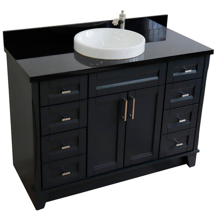 Bellaterra Home Terni 49" 2-Door 6-Drawer Dark Gray Freestanding Vanity Set With Ceramic Vessel Sink and Black Galaxy Granite Top - Luxe Vanity & Tub