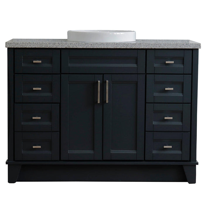 Bellaterra Home Terni 49" 2-Door 6-Drawer Dark Gray Freestanding Vanity Set With Ceramic Vessel Sink and Gray Granite Top - Luxe Vanity & Tub