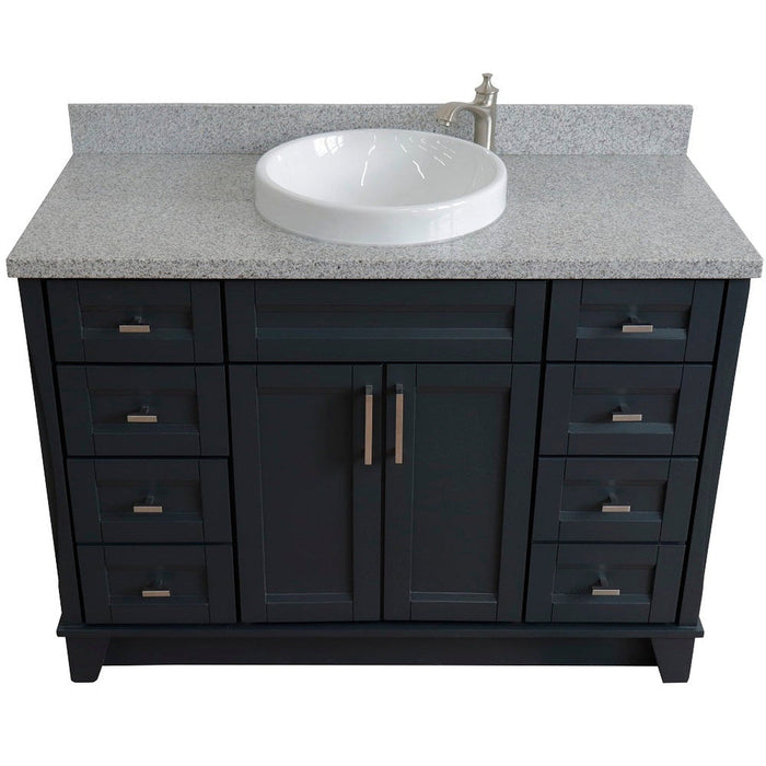 Bellaterra Home Terni 49" 2-Door 6-Drawer Dark Gray Freestanding Vanity Set With Ceramic Vessel Sink and Gray Granite Top - Luxe Vanity & Tub