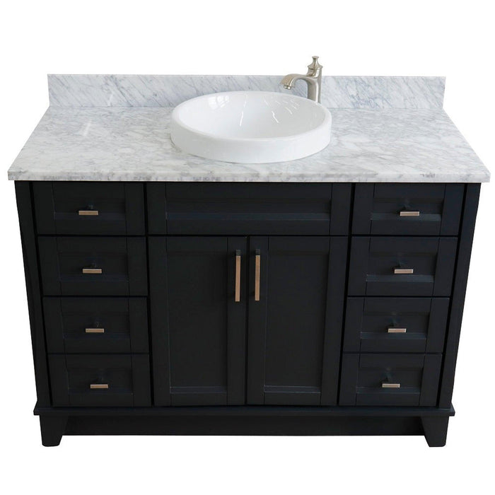 Bellaterra Home Terni 49" 2-Door 6-Drawer Dark Gray Freestanding Vanity Set With Ceramic Vessel Sink and White Carrara Marble Top - Luxe Vanity & Tub