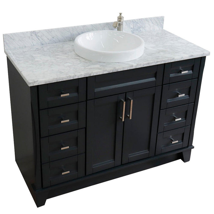 Bellaterra Home Terni 49" 2-Door 6-Drawer Dark Gray Freestanding Vanity Set With Ceramic Vessel Sink and White Carrara Marble Top - Luxe Vanity & Tub