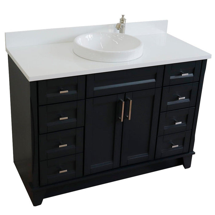 Bellaterra Home Terni 49" 2-Door 6-Drawer Dark Gray Freestanding Vanity Set With Ceramic Vessel Sink and White Quartz Top - Luxe Vanity & Tub