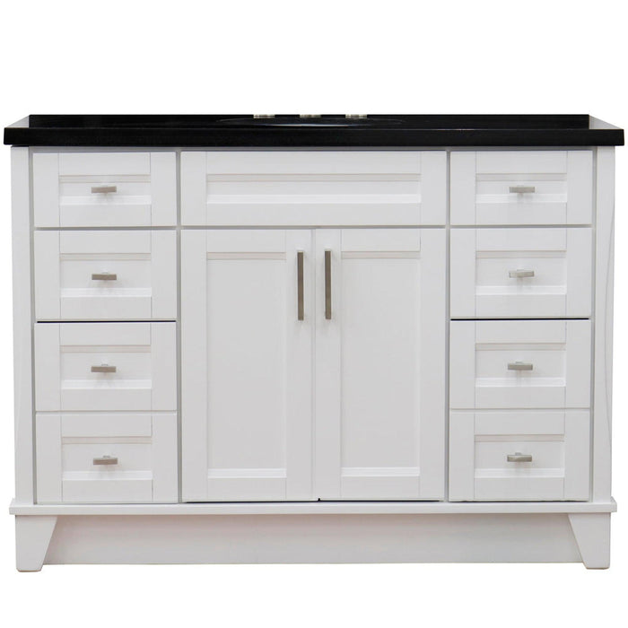 Bellaterra Home Terni 49" 2-Door 6-Drawer White Freestanding Vanity Set With Ceramic Undermount Oval Sink and Black Galaxy Granite Top - Luxe Vanity & Tub