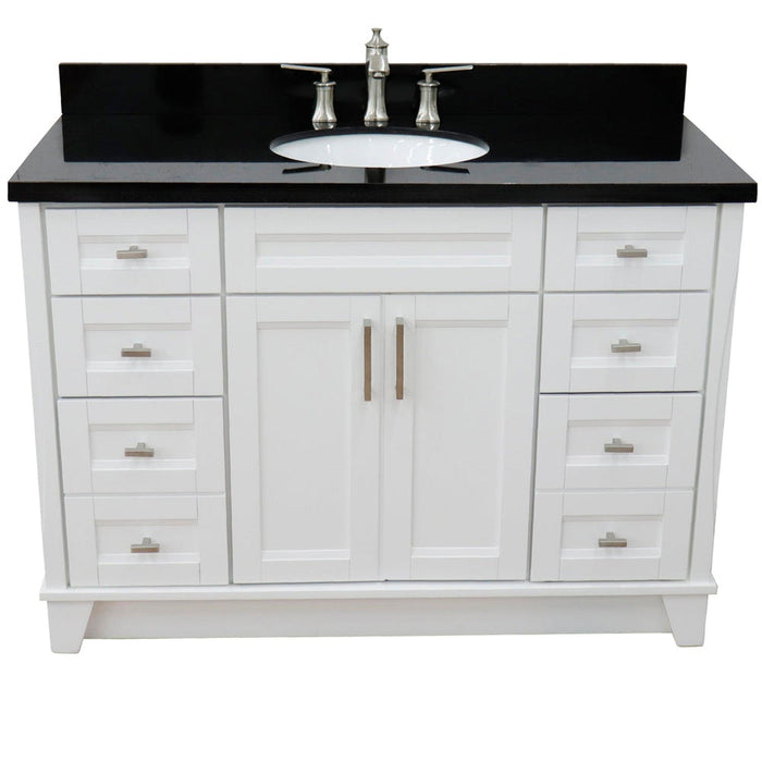 Bellaterra Home Terni 49" 2-Door 6-Drawer White Freestanding Vanity Set With Ceramic Undermount Oval Sink and Black Galaxy Granite Top - Luxe Vanity & Tub