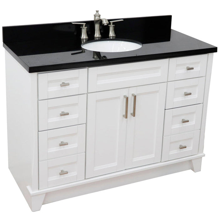 Bellaterra Home Terni 49" 2-Door 6-Drawer White Freestanding Vanity Set With Ceramic Undermount Oval Sink and Black Galaxy Granite Top - Luxe Vanity & Tub