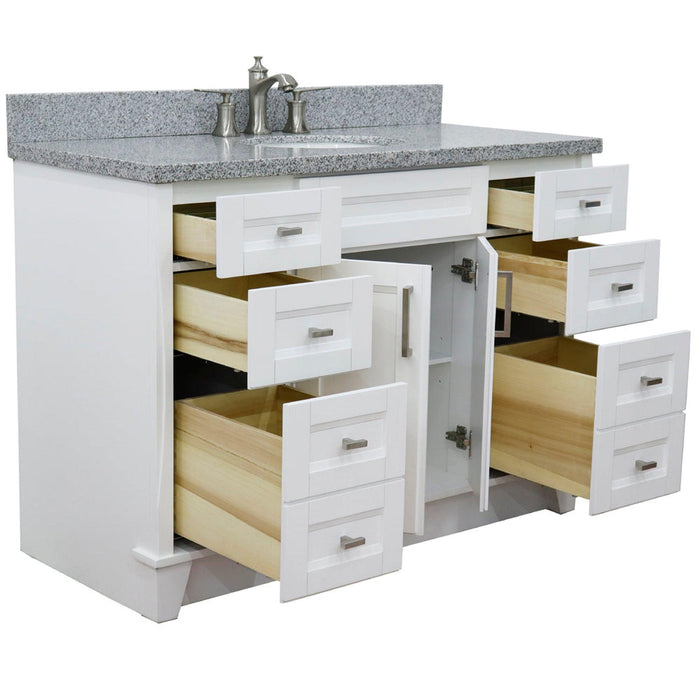 Bellaterra Home Terni 49" 2-Door 6-Drawer White Freestanding Vanity Set With Ceramic Undermount Oval Sink and Gray Granite Top - Luxe Vanity & Tub