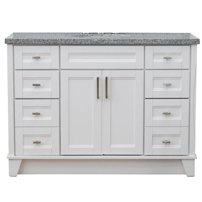 Bellaterra Home Terni 49" 2-Door 6-Drawer White Freestanding Vanity Set With Ceramic Undermount Oval Sink and Gray Granite Top - Luxe Vanity & Tub