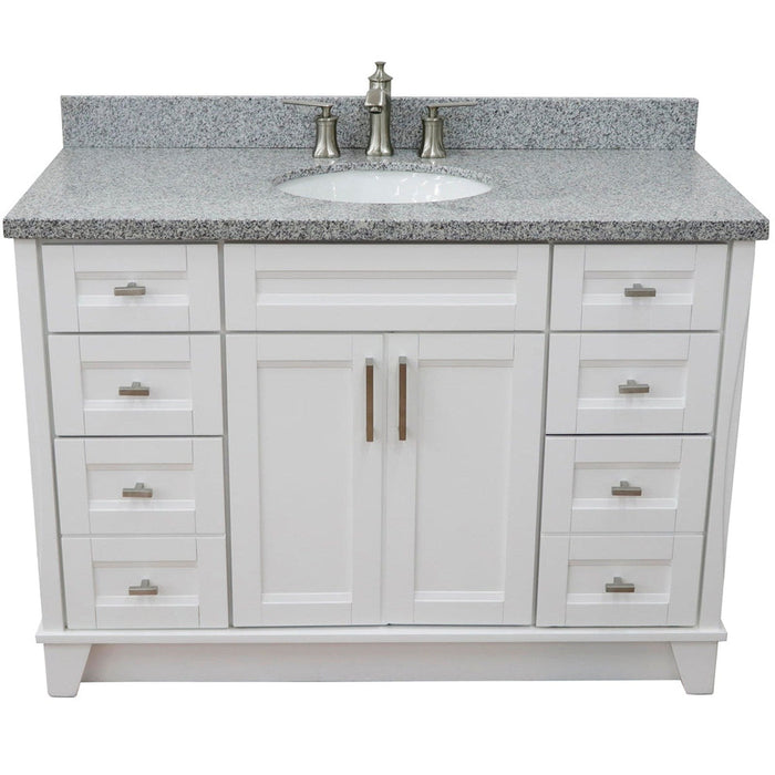 Bellaterra Home Terni 49" 2-Door 6-Drawer White Freestanding Vanity Set With Ceramic Undermount Oval Sink and Gray Granite Top - Luxe Vanity & Tub