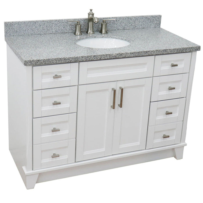 Bellaterra Home Terni 49" 2-Door 6-Drawer White Freestanding Vanity Set With Ceramic Undermount Oval Sink and Gray Granite Top - Luxe Vanity & Tub