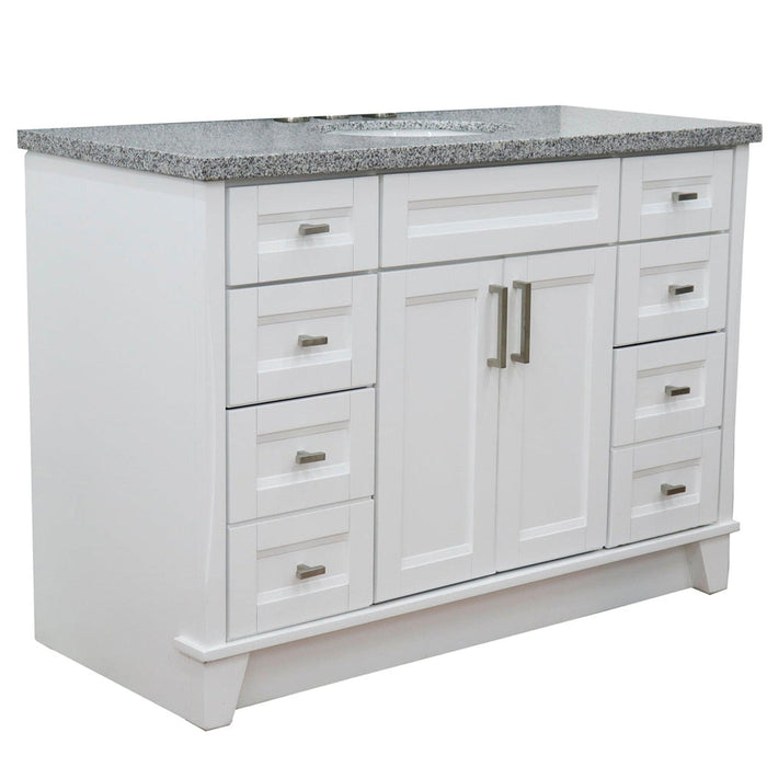 Bellaterra Home Terni 49" 2-Door 6-Drawer White Freestanding Vanity Set With Ceramic Undermount Oval Sink and Gray Granite Top - Luxe Vanity & Tub