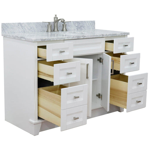 Bellaterra Home Terni 49" 2-Door 6-Drawer White Freestanding Vanity Set With Ceramic Undermount Oval Sink and White Carrara Marble Top - Luxe Vanity & Tub