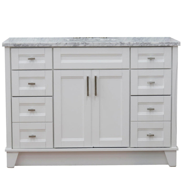 Bellaterra Home Terni 49" 2-Door 6-Drawer White Freestanding Vanity Set With Ceramic Undermount Oval Sink and White Carrara Marble Top - Luxe Vanity & Tub