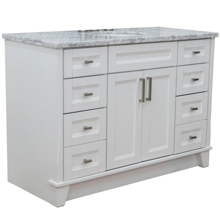 Bellaterra Home Terni 49" 2-Door 6-Drawer White Freestanding Vanity Set With Ceramic Undermount Oval Sink and White Carrara Marble Top - Luxe Vanity & Tub